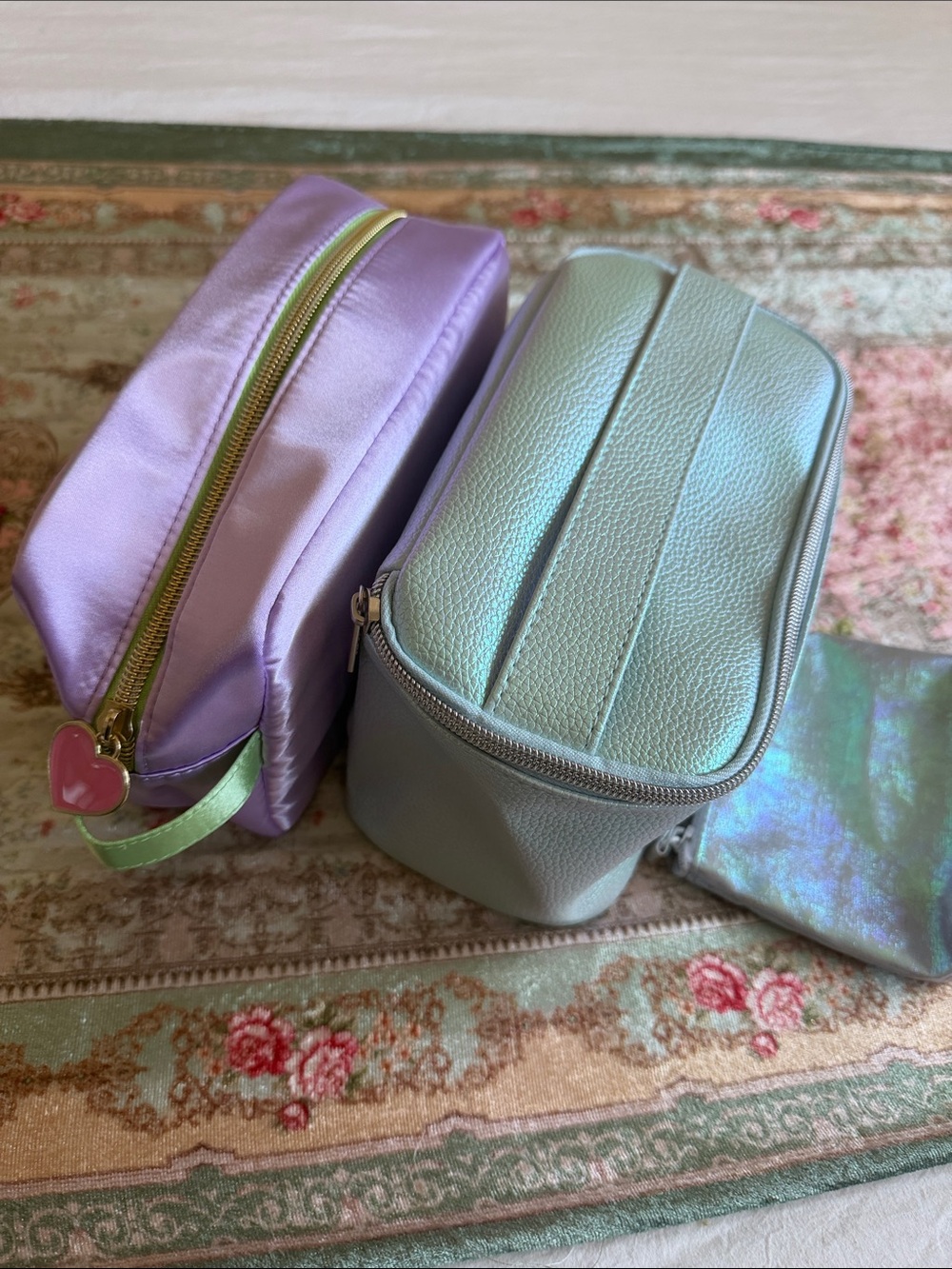 Lilac and Iridescent Cosmetic Pouch Set - Women Bags